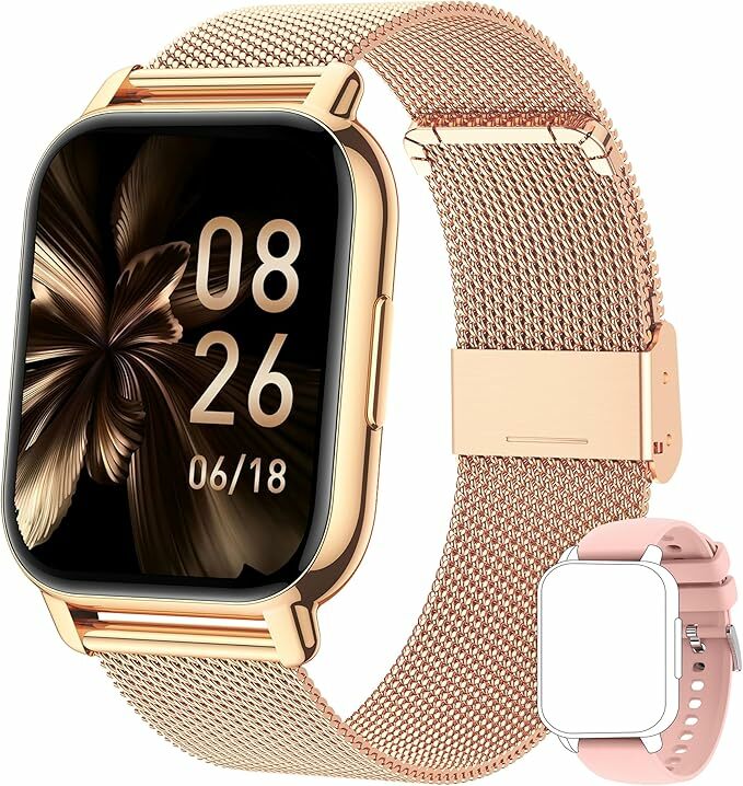 Popglory Relógio inteligente mulher, chamadas/pressão arterial/100 desportos Smartwatch mulher