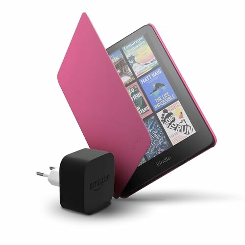 Amazon Kindle Colorsoft 16 GB com capa framboesa e adaptador de 9 W