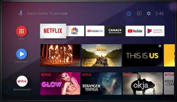 Exemplo de interface de Android TV