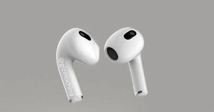 Alegado design dos AirPods 3. Crédito: Gizmochina