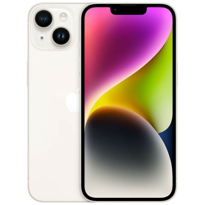 Apple iPhone 14, Painel de 6.1 polegadas Super Retina XDR - Chip A15 Bionic - 256GB - Dupla câmara traseira - Resistente à água - Detetor de acidentes - Bateria enorme - Luz das Estrelas - iOS 16