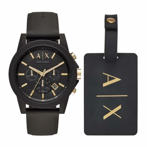 Armani Exchange Relógio de homem, movimento cronógrafo de quartzo, caixa de aço de 45 mm com correia
