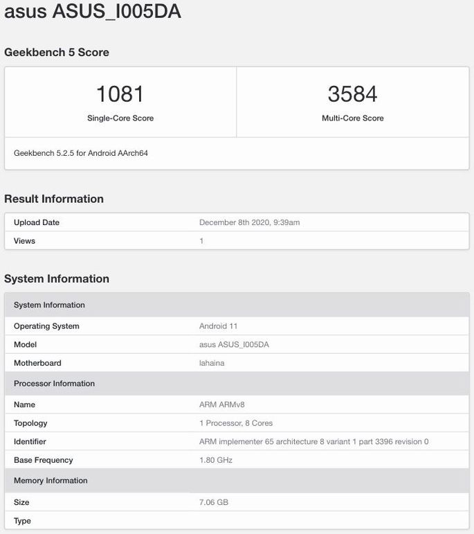 Números do alegado Asus ROG Phone 4 no Geekbench