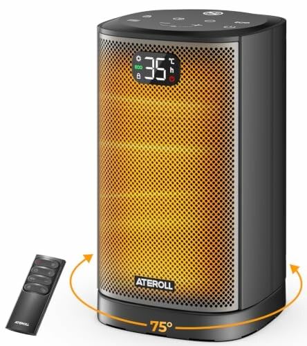 Ateroll Aquecedor Cerâmico 1500 W, oscilação 75°, modo ECO, temporizador 8 h
