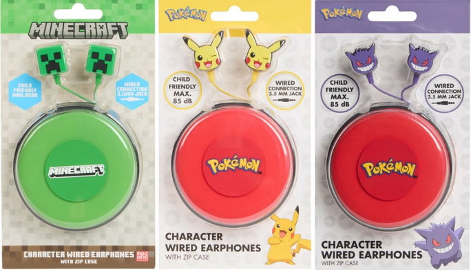 Auriculares com fio Pok&eacute;mon e Minecraft