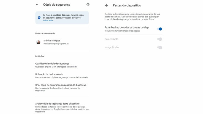 Screenshots de backups autom&aacute;ticos
