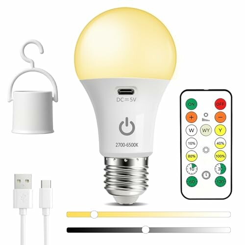 Caldarax L&acirc;mpada LED E27 recarreg&aacute;vel por USB, 7 W