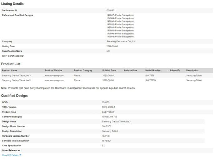 Documentos da Bluetooth SIG confirmam o Samsung Galaxy Tab Active 3