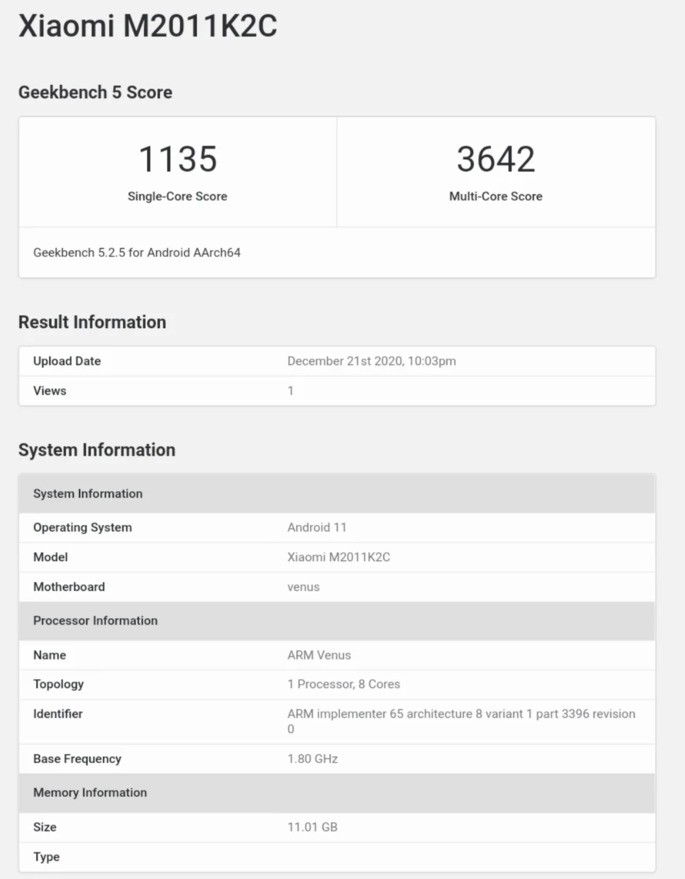 Xiaomi Mi 11 apanhado no Geekbench antes da apresentação oficial