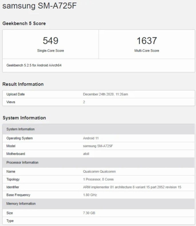 Samsung Galaxy A72 apareceu no Geekbench com o Snapdragon 720G