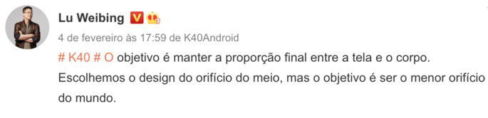 A publicação de Lu Weibing, diretor-geral da Redmi