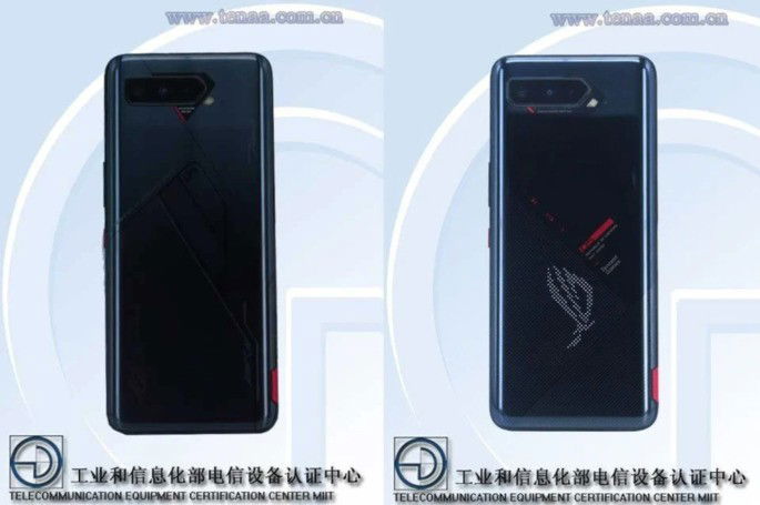 Versão barata do Asus ROG Phone 5 (à esquerda) e a versão base anteriormente certificada (à direita)