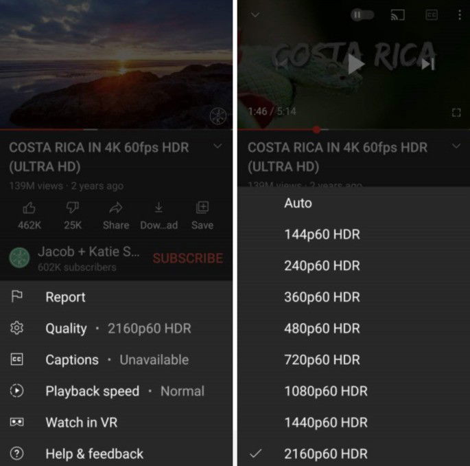 YouTube with 2160p resolution on more Android smartphones.  Credit: GSMArena