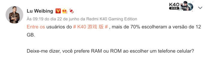 Publicação de Lu Weibing na rede social Weibo