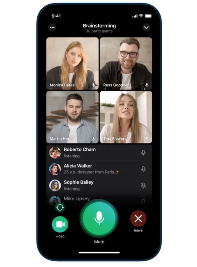 O aspetos das chamadas de vídeo em grupo no Telegram