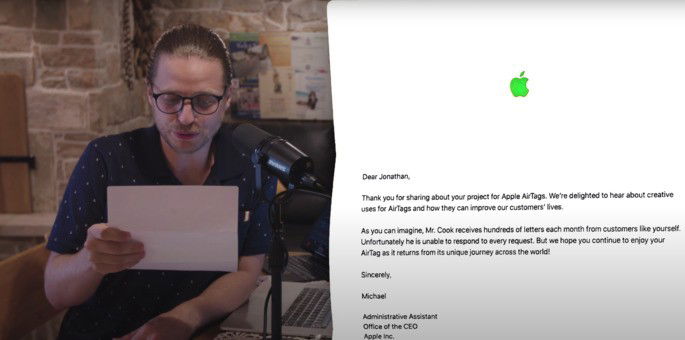 Esta é a carta enviada pela Apple ao YouTuber MegaLag