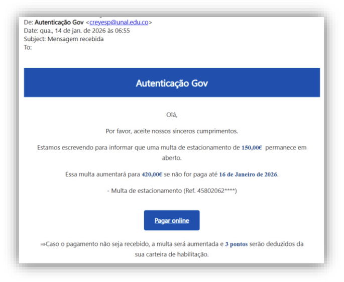 Exemplo de email enviado pelos burl&otilde;es. Imagem: Cibercrime Minist&eacute;rio P&uacute;blico