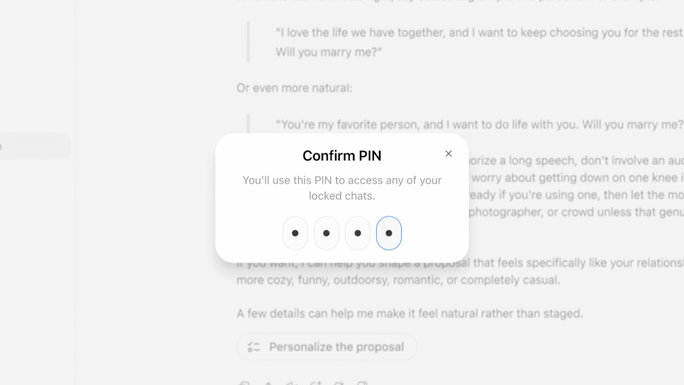 ChatGPT ganha nova fun&ccedil;&atilde;o para esconder conversas com PIN