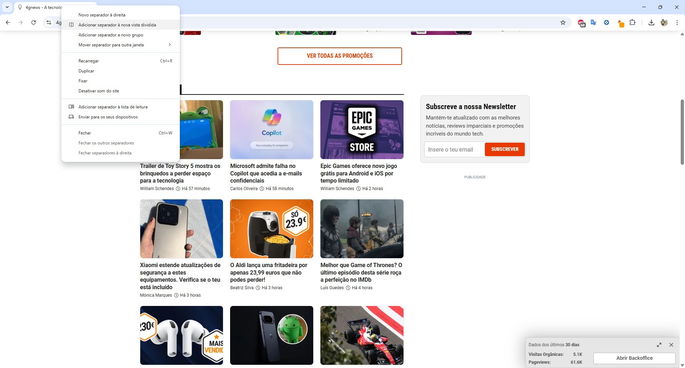 Chrome vista dividida