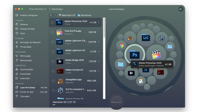 Menu da Lupa de Espaço no CleanMyMac X