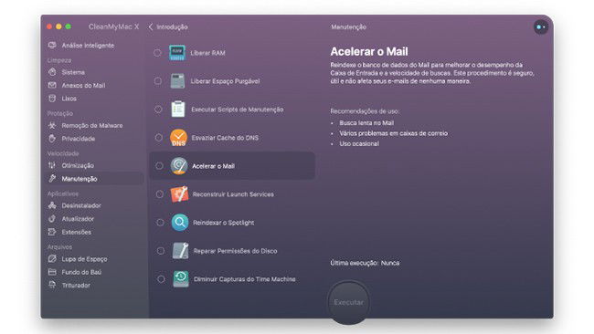 CleanMyMac ecrã de manutenção