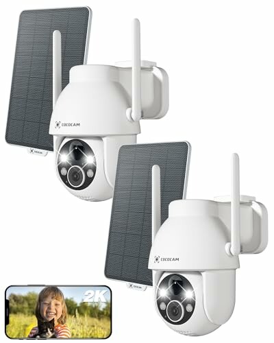 COCOCAM 2 unidades Câmara de Vigilância Wi-Fi Exterior 2K com Painel Solar