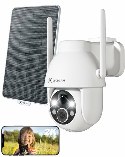 COCOCAM Câmara de Vigilância Wi-Fi Exterior 2K com Painel Solar