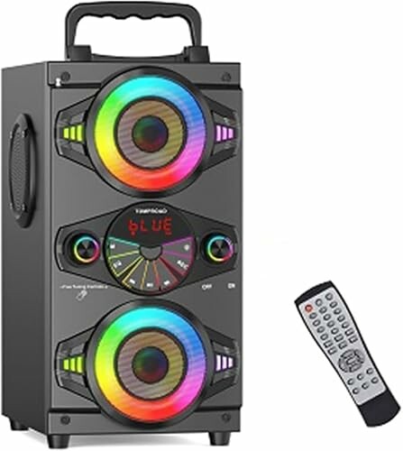 Coluna Bluetooth portátil A52 de 60 W com subwoofer, rádio FM e luzes LED