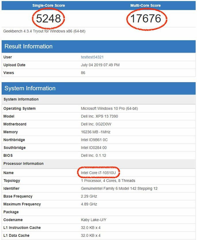 intel core i7-10510U geekbench