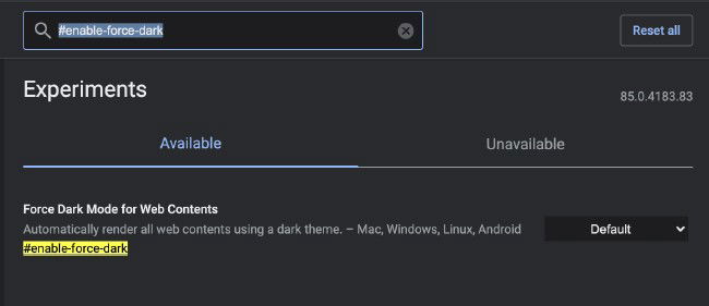 Dark Mode forçado no Google Chrome