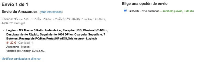 Exemplo de encomenda para Portugal do Logitech MX Master 3