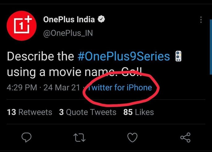 Página da OnePlus Índia fez tweet a partir de um iPhone
