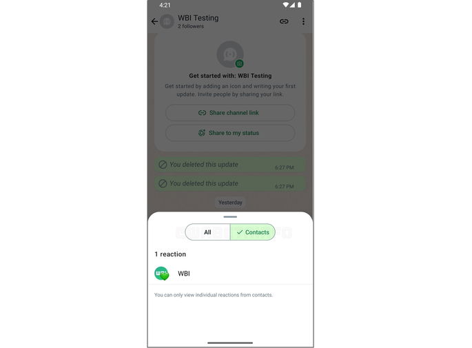 filtragem de reações canais whatsapp