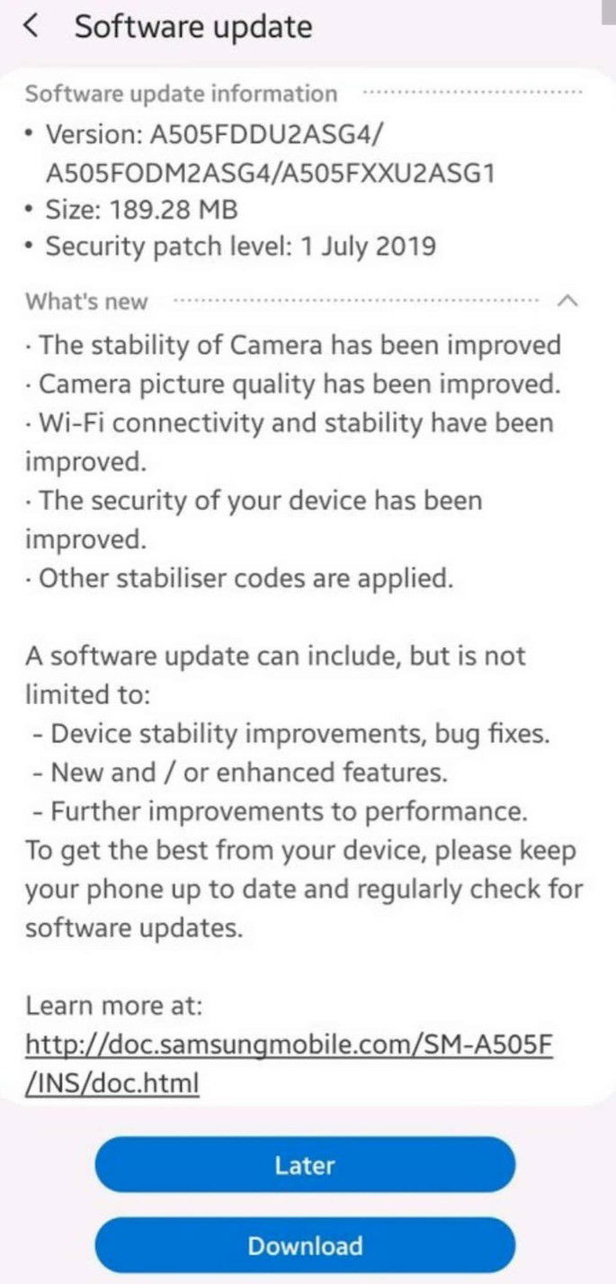 samsung galaxy a50 update