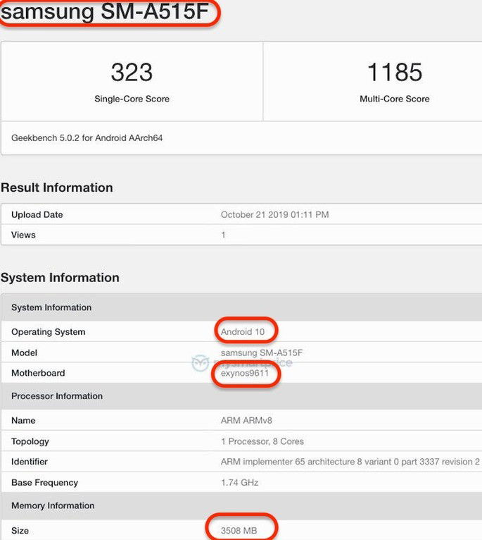 Samsung Galaxy A51 Geekbench