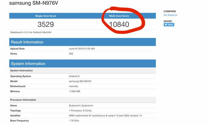 Samsung Galaxy Note 10 geekbench