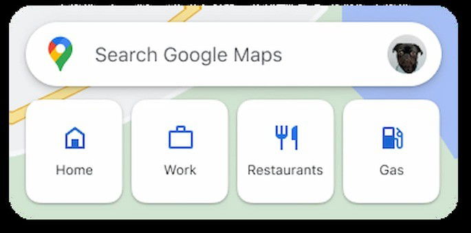Design do novo widget de pesquisa do Google Maps para Android. Crédito: XDA-Developers