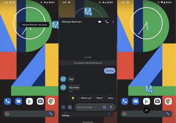 Mensagens Android bolhas
