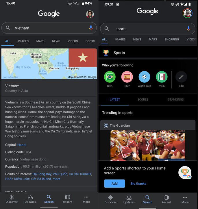 Do lado esquerdo temos o Dark Mode neste momento e do lado direito a nova versão no Google Chrome Dark Mode