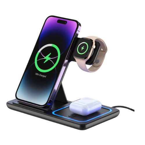 Esta&ccedil;&atilde;o de carregamento sem fio dobr&aacute;vel 3 em 1