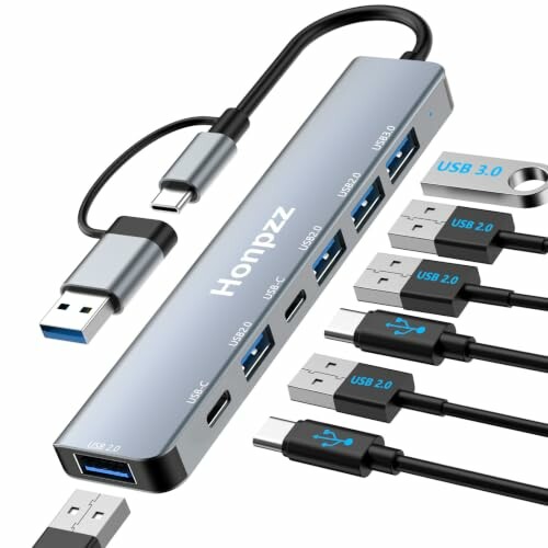 Honpzz Hub USB-C 7 em 2, 1 USB-A 3.0, 4 USB-A 2.0, 2 USB-C