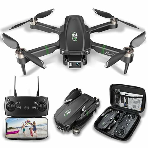 Huanchenda Drone Dobrável com Câmara 1080P, 3D Flip, Azul