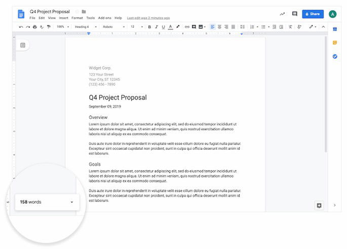 google docs contagem de palavras