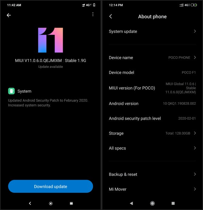 Xiaomi Pocophone F1 Android 10