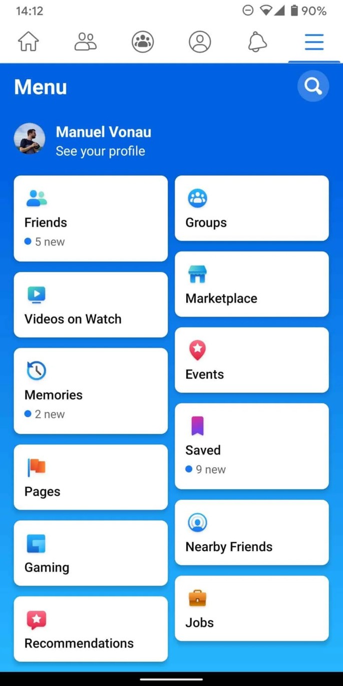 Facebook Android visual