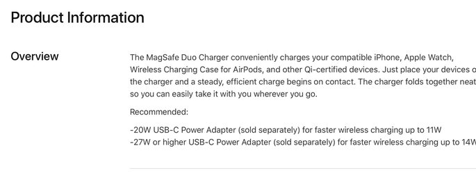 Detalhes do MagSafe Duo no site da Apple. Crédito: Mark Gurman