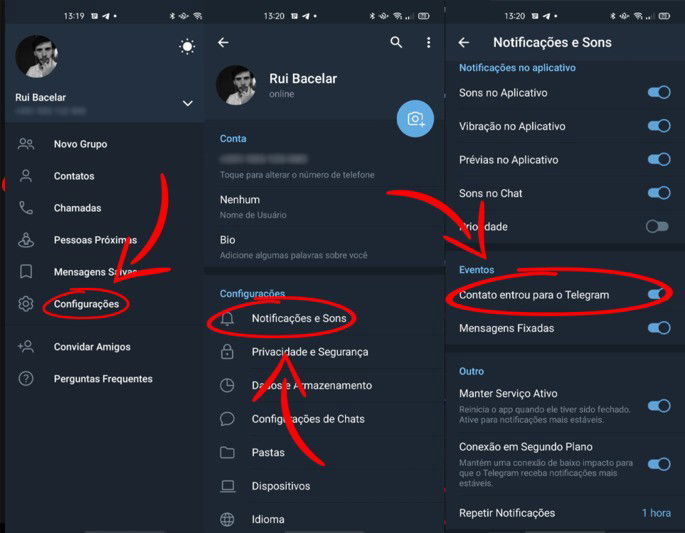 Telegram notificações desativar