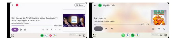 Imagens do media player do Android Auto