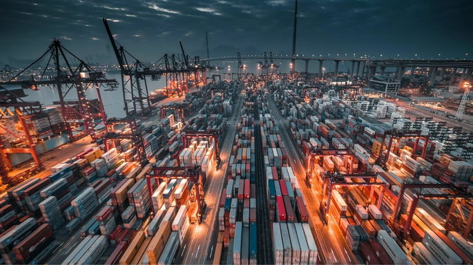 Imagem de um porto com contentores