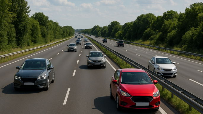 Imagem de uma estrada com carros